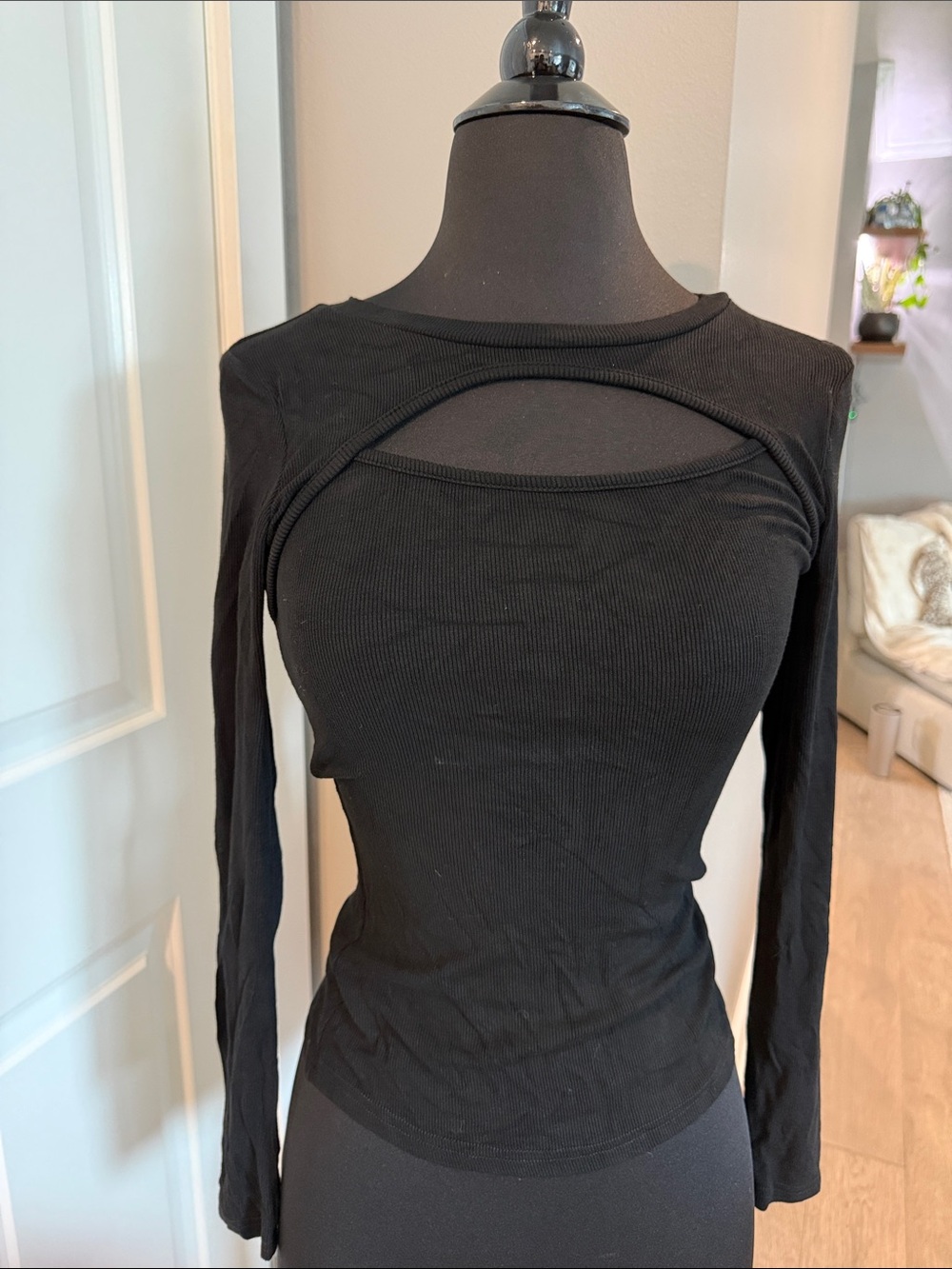 Lulu's flirty little secret black ribbed cutout long sleeve top